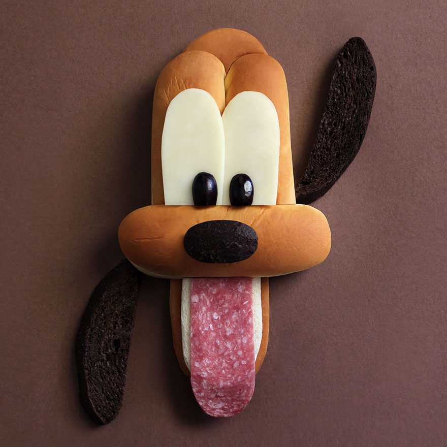 Disney Tierportraits aus Hot Dog, Zucchini und anderen Lebensmitteln